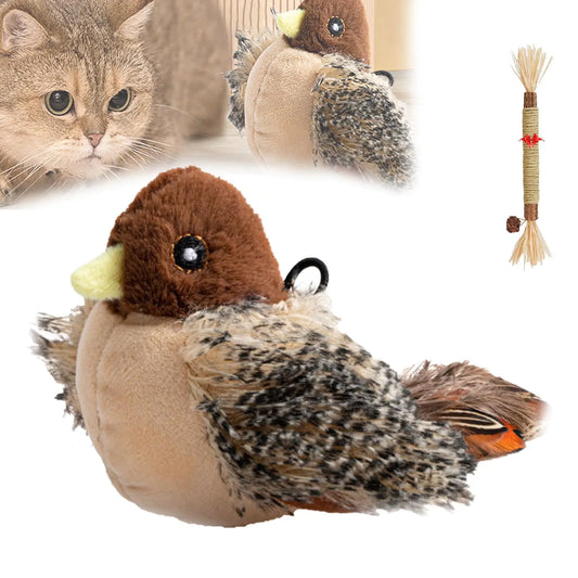PetsBoro FeatherFun Flyer Simulated Chirping Bird Cat Toy