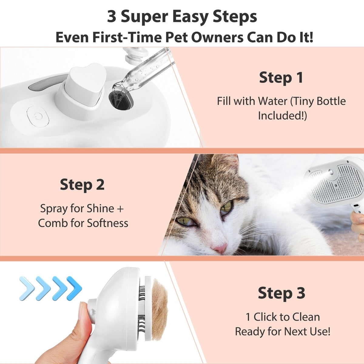 Pet Steam Hair Comb Brush