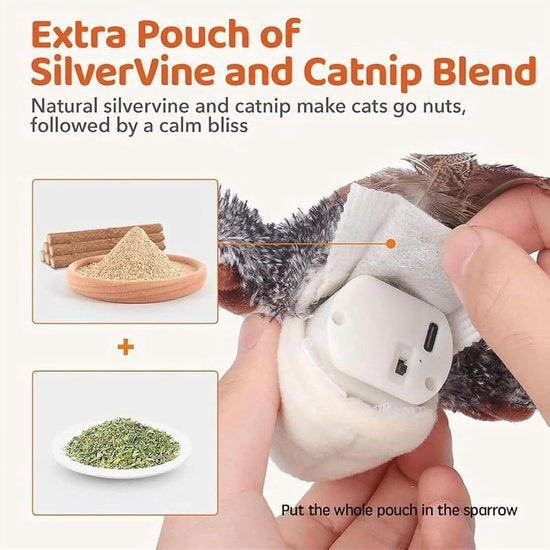 PetsBoro FeatherFun Flyer Simulated Chirping Bird Cat Toy