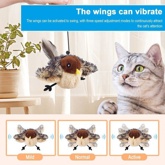 PetsBoro FeatherFun Flyer Simulated Chirping Bird Cat Toy