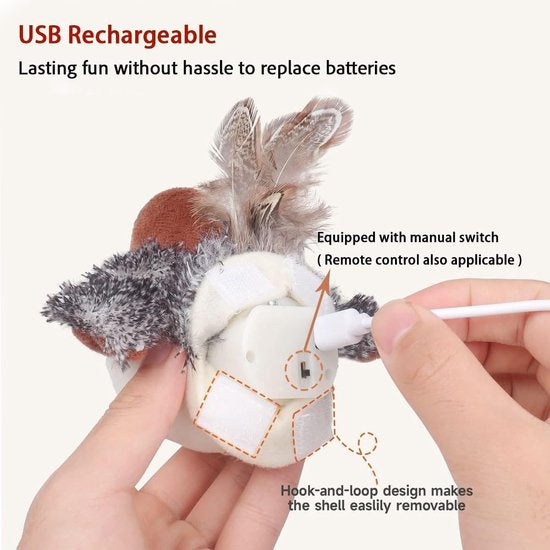PetsBoro FeatherFun Flyer Simulated Chirping Bird Cat Toy